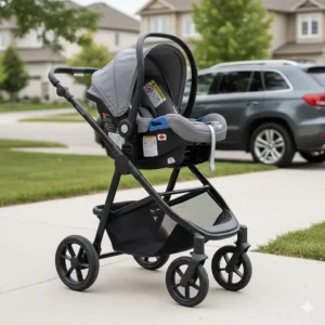 A modular full size stroller compatible with infant car seats for Canadian families on the go.