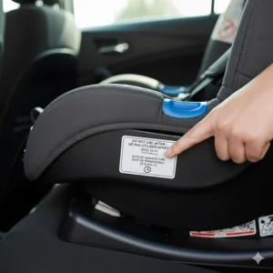 Illustration showing parents where to find the expiration date on the base of 3-in-1 car seats.