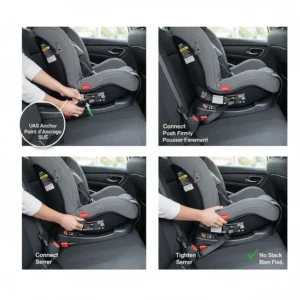 Step-by-step graphic showing the installation of 3-in-1 car seats using the Universal Anchorage System (UAS).
