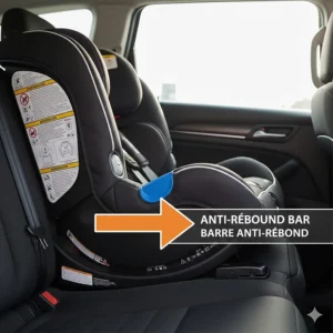 Illustration of an anti-rebound bar, a common safety feature on Canadian extended rear-facing car seats.