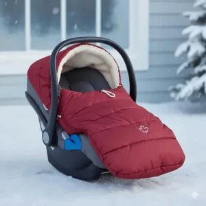 A thermal car seat bunting bag designed for sub-zero Canadian temperatures.
