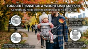 Infographic comparing features of the best baby carriers under 100 available at Canadian retailers.