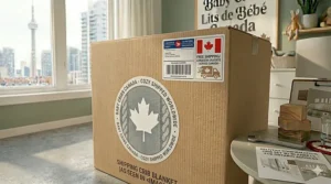 Alt text for image 9: A large cardboard shipping box with a Canada Post label and "Free Shipping Across Canada" logo featuring a delivery truck.