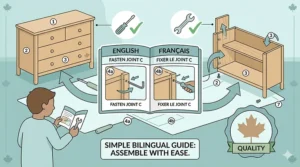 Easy-to-assemble baby dresser with clear bilingual English and French instructions for Canadian parents.