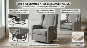 Quick assembly guide for an affordable nursery glider under $400, chaise berçante pour bébé.