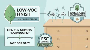 Best baby dresser made from non-toxic, sustainable materials and low-VOC finishes for a healthy nursery environment.