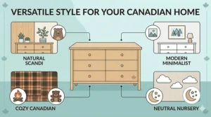 Modern neutral-colored baby dresser that complements contemporary Canadian interior design trends.