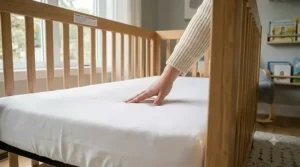 A comparison diagram detailing why to avoid dangerous vintage drop-side cribs when figuring out how to choose safe baby furniture in Canada.
