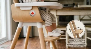Illustration of an ergonomic infant seat layout featuring an adjustable footrest for the best high chair comfort and posture.