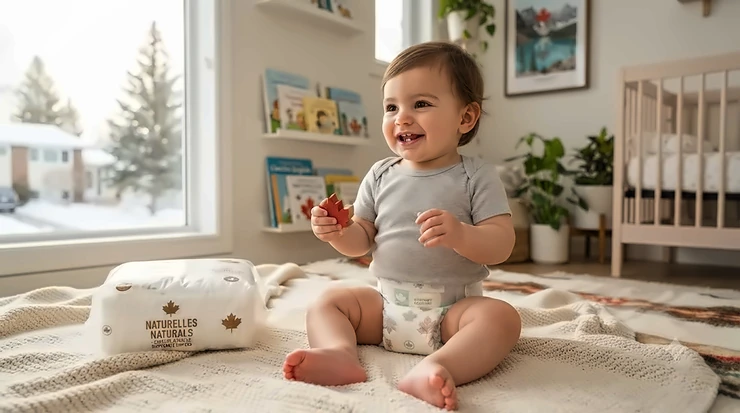 Premium disposable diapers designed for Canadian families, featuring leak protection and soft, eco-conscious materials for sensitive baby skin.