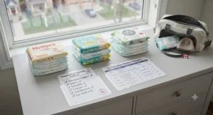 Top Canadian brands of newborn diapers displayed alongside hospital bag checklists for newborn care.
