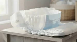 Detailed view of dual leg leak guards on an overnight diaper tailored for heavy wetters.