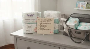 Sustainable and eco-friendly newborn diapers recommended for hospital bags by Canadian parents.