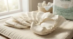 Natural diaper ointment next to sensitive skin diapers to help soothe and prevent diaper rash for babies.