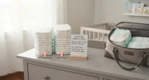 Side-by-side comparison of newborn and size one diapers for hospital bag packing in Canadian hospitals.