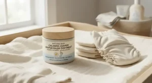 A parent holding a pack of eco-friendly, fragrance-free diapers for sensitive skin purchased at a Canadian retail store.