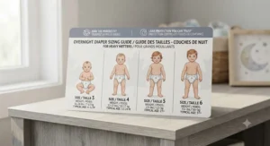A clear sizing chart infographic to help Canadian families choose the right fit for overnight diapers for heavy wetters.