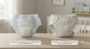 A side-by-side comparison of disposable and reusable training pants for nighttime suited for Canadian household needs.