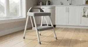 A compact folding step stool under $25 CAD shown in a modern Canadian kitchen.