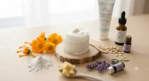 Natural ingredients in organic diaper rash cream for newborns suited for sensitive skin.