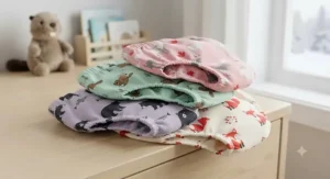Multi-pack of reusable cloth training pants for girls featuring fun Canadian animal prints.