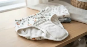 Reusable cloth training pants laid flat to show soft absorbent layers for Canadian toddlers.