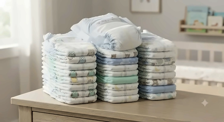 A neat stack of training pants for nighttime designed to help Canadian families manage overnight toilet training with confidence.
