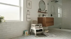 Minimalist 3-in-1 potty chairs for small bathrooms blending seamlessly into contemporary home decor.