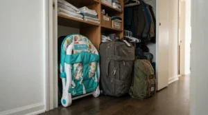 A portable version of potty chairs for toddlers packed neatly for family road trips across Canada.